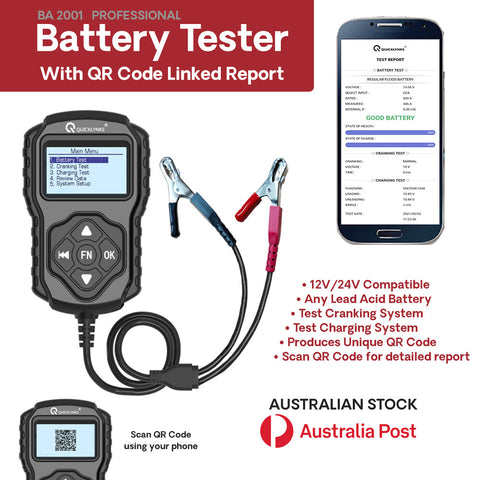 Digital Battery Tester - 12V 24V - Professional - QR Code for full test report