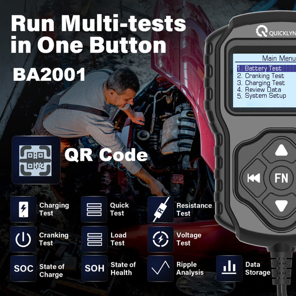 Digital Battery Tester - 12V 24V - Professional - QR Code for full test report