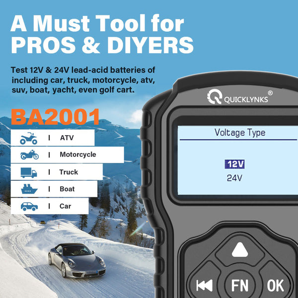 Digital Battery Tester - 12V 24V - Professional - QR Code for full test report