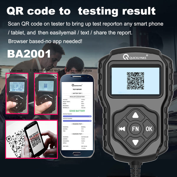 Digital Battery Tester - 12V 24V - Professional - QR Code for full test report