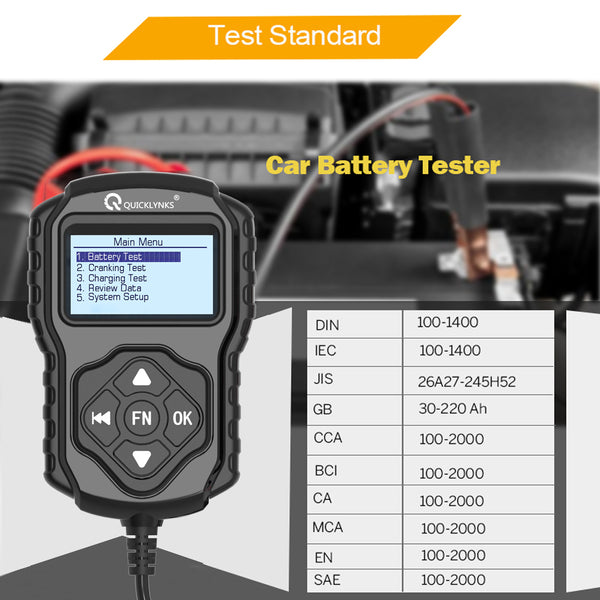 Digital Battery Tester - 12V 24V - Professional - QR Code for full test report
