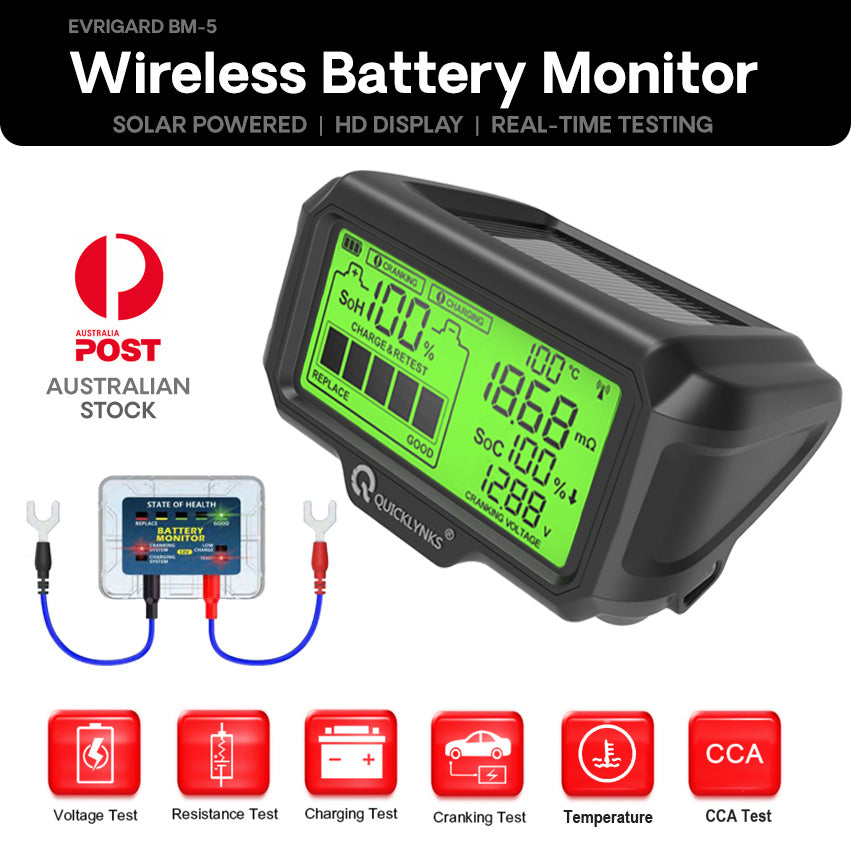 Wireless Battery Monitor - EVRIGARD BM-5 - Dashboard Display - Solar Powered