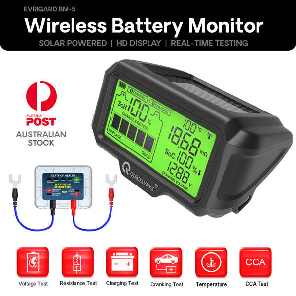 Wireless Battery Monitor - EVRIGARD BM-5 - Dashboard Display - Solar Powered