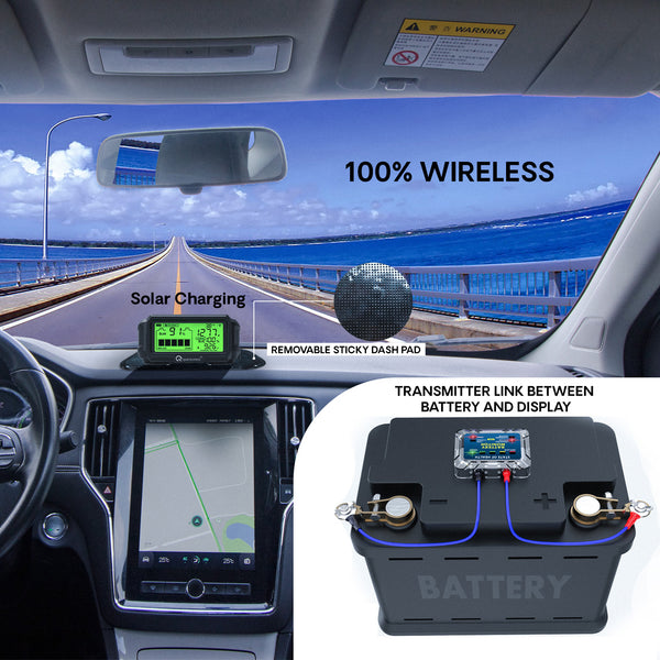 Wireless Battery Monitor - EVRIGARD BM-5 - Dashboard Display - Solar Powered