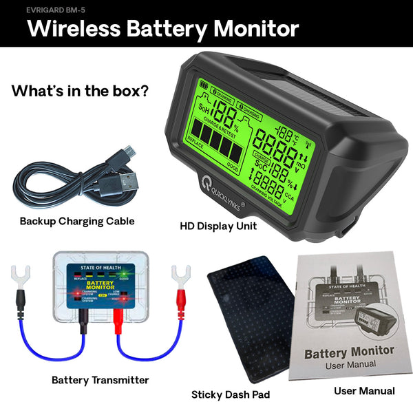 Wireless Battery Monitor - EVRIGARD BM-5 - Dashboard Display - Solar Powered