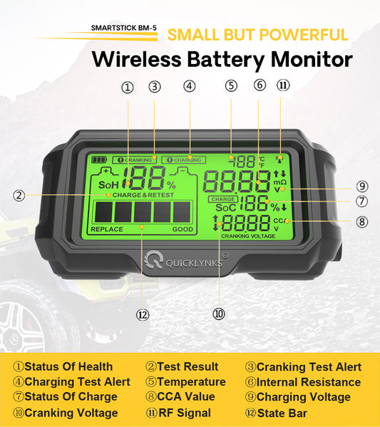 Wireless Battery Monitor - EVRIGARD BM-5 - Dashboard Display - Solar Powered