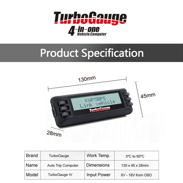 TurboGauge IV - 4 in One Vehicle Computer - OBD2 - Multi-Gauge Display